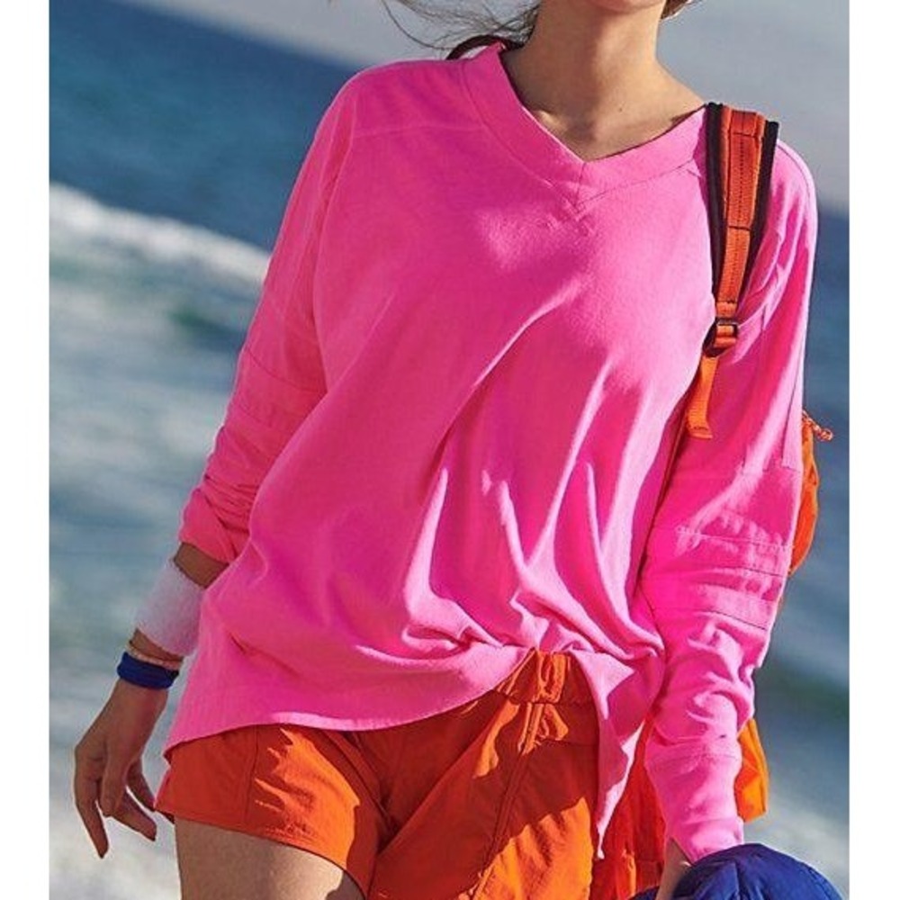 FP Movement Free People All Star Layer Top Hot Pink Oversized V Neck Medium